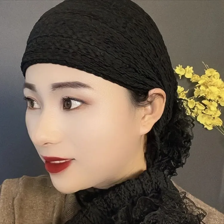 包头帽爆款泡泡纱后花打底帽简单好看