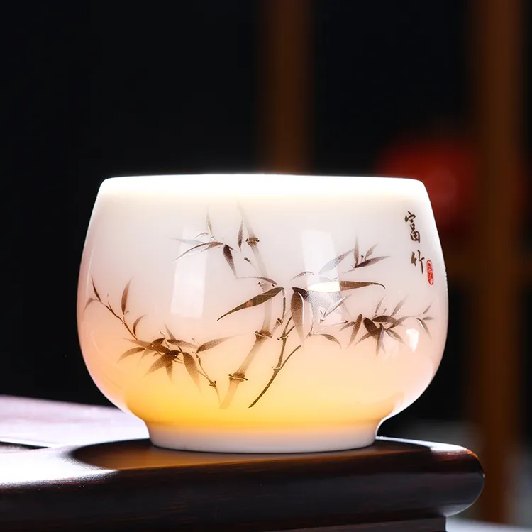 羊脂玉罗汉杯富竹主人杯白瓷单个小茶杯陶瓷功夫茶具品茗杯