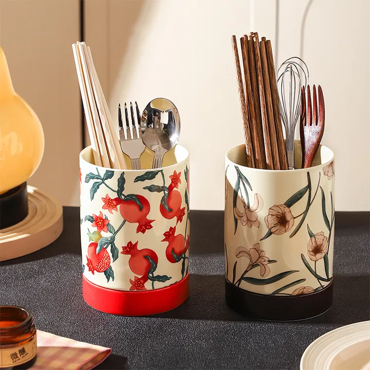舍里中式筷子收纳盒高档家用厨房台面筷子筒沥水陶瓷筷子笼筷子桶