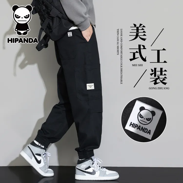 HiPanda你好熊猫秋季工装裤男士宽松百搭美式潮牌运动束脚休闲裤