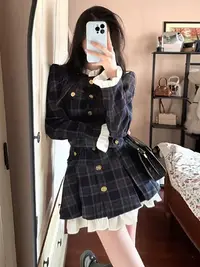 韩剧女主穿搭学院风连衣裙气质高级感超好看格子百褶裙2025年新款