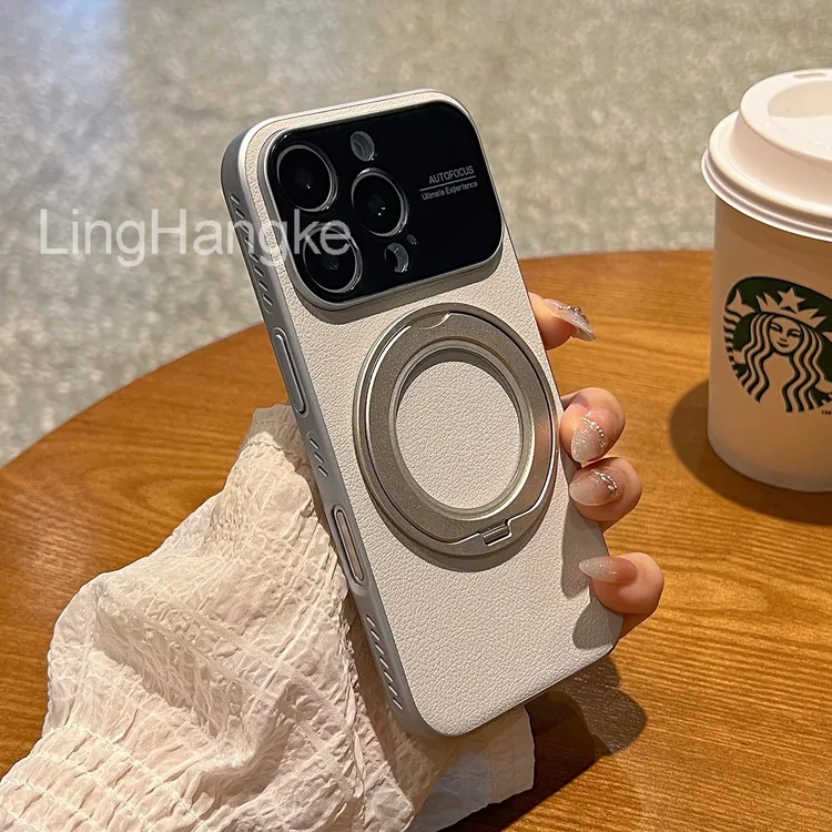 旋转磁吸支架适用iphone16手机壳简约15大视窗素皮14纯色13promax