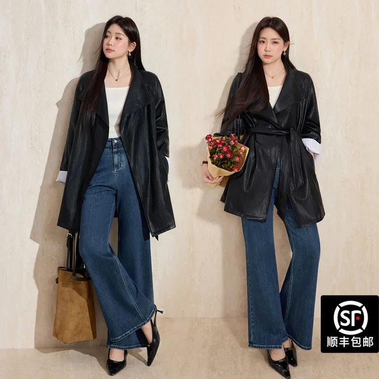 蓝语大码女装黑色轻奢高级感PU皮皮衣2025秋冬新品百搭时尚外套