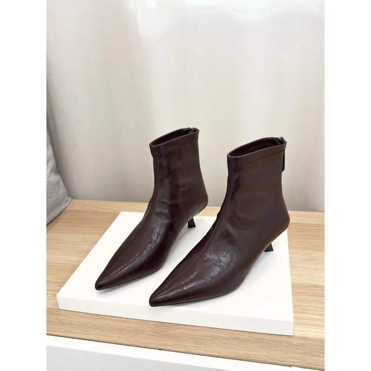 PinkAvril法式高跟短靴女细跟2025新款欧美尖头时装靴子秋冬单靴