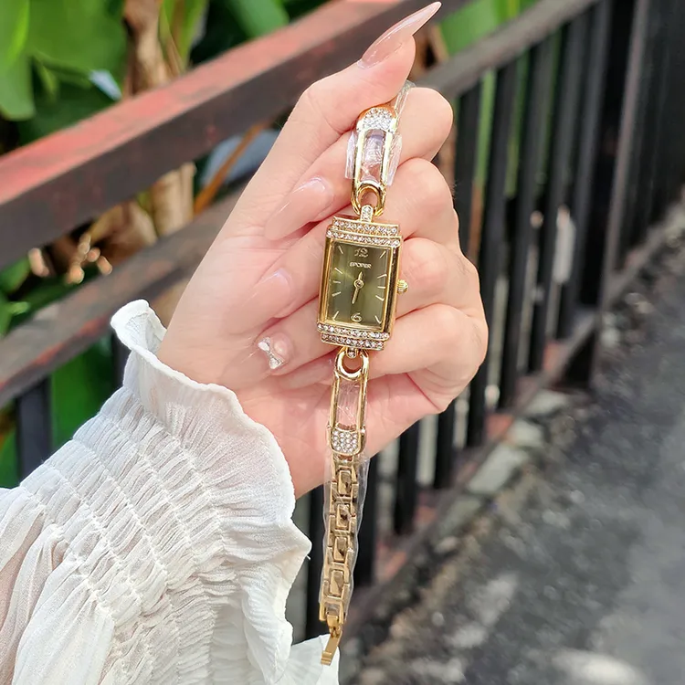 【鞠婧祎同款】小别针手表女款轻奢小众小绿表长方形绿色手链女表商品图