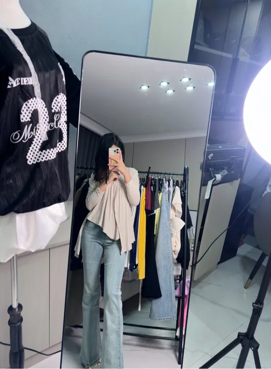 9687高腰喇叭牛仔裤女2025年新款韩版修身复古水洗拖地裤微喇叭