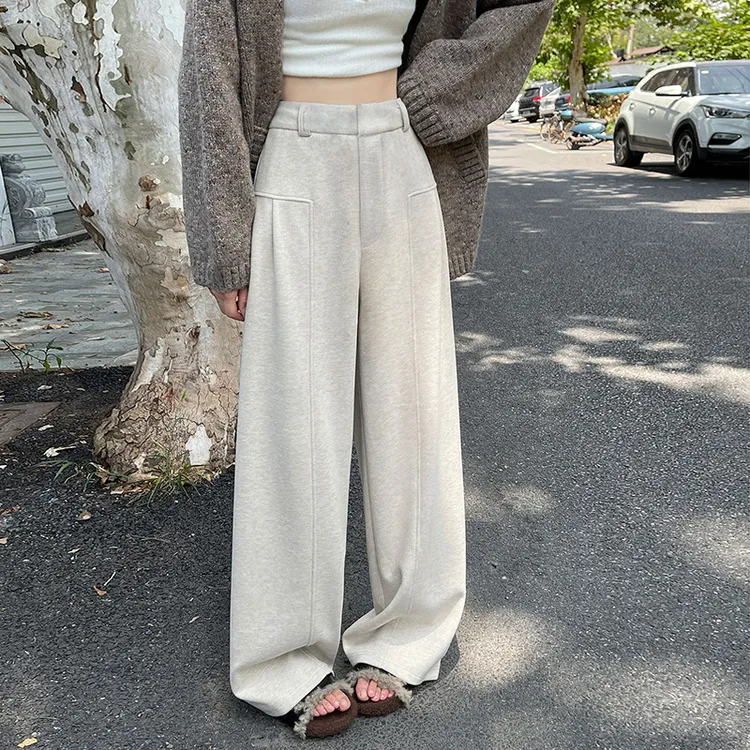 2025新款春秋醋酸羊毛西装裤女人字纹弯刀毛呢阔腿裤宽松bf慵懒风