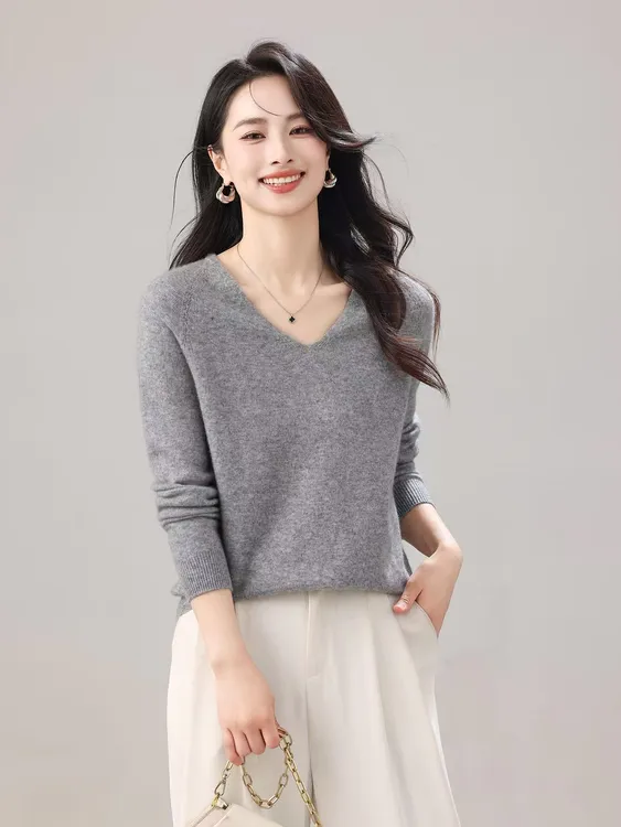 30山羊绒高端奢品定制V领长袖套头-30绒83003