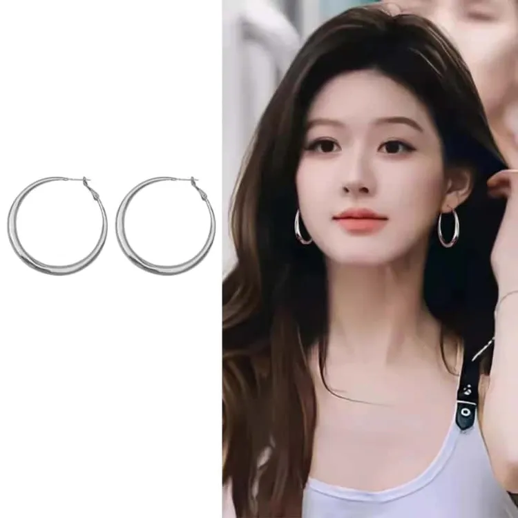 合金耳饰 赵露思同款大圈圈耳环轻奢高级感素圈气质耳饰2025新款 