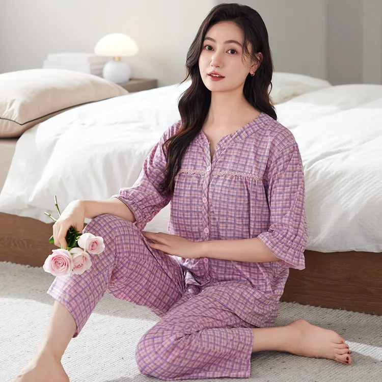 睡衣女夏季女款爆款2025新款套装出门款夏天女士妈妈可外穿家居服