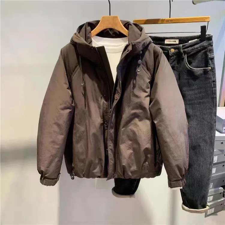 2025冬季新款连帽羽绒服男士时尚百搭简约休闲保暖加厚上衣外套