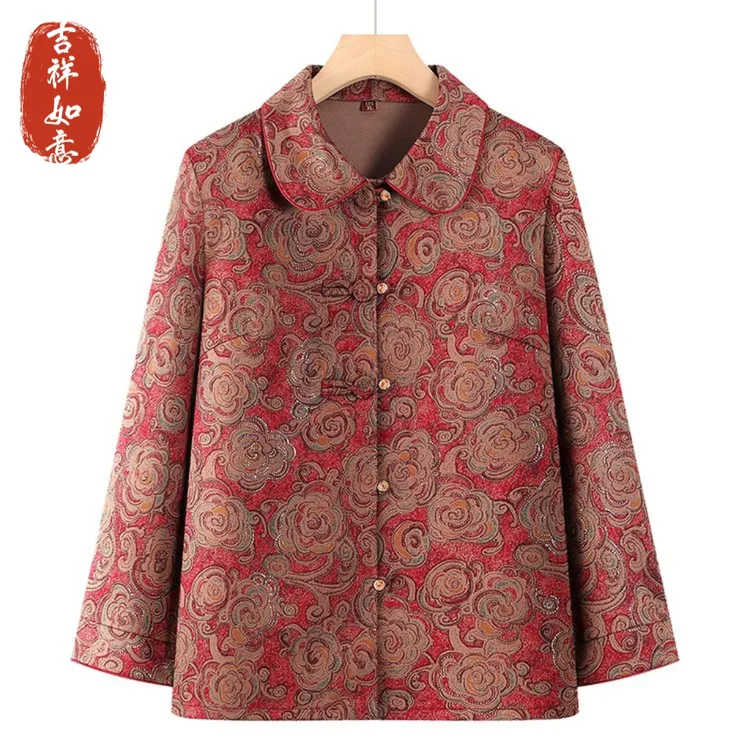 奶奶秋装2025新款上衣老太太春秋薄外套老人衣服宽松老年妈妈衬衫