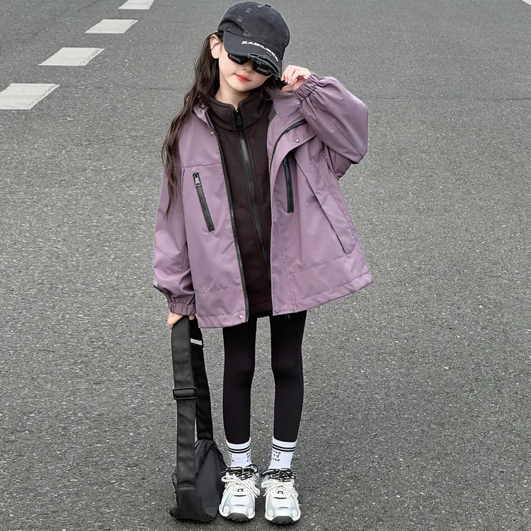 女童外套秋冬款2025新款女孩冬装防风大童韩系冲锋衣三合一可拆卸