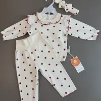 女宝红色波点秋衣秋裤套装