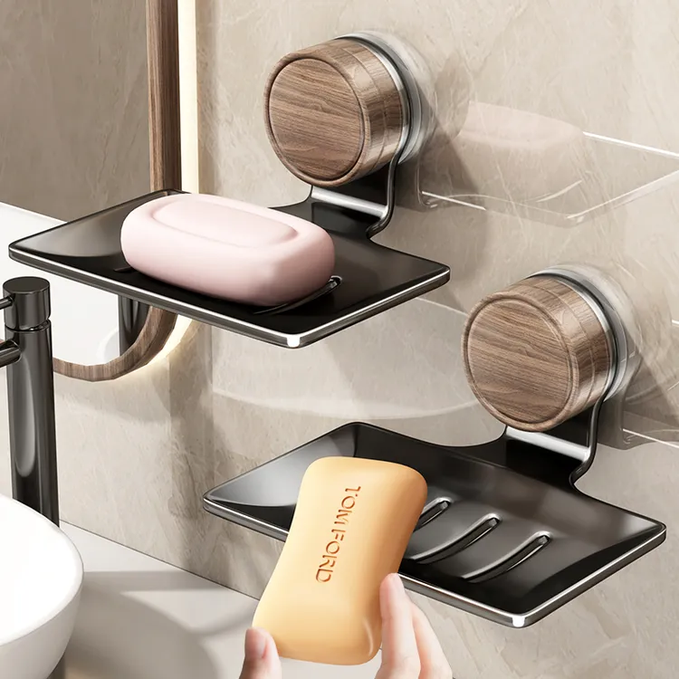 优勤吸盘肥皂盒胡桃木纹壁挂免打孔家用浴室卫生间香皂沥水置物架