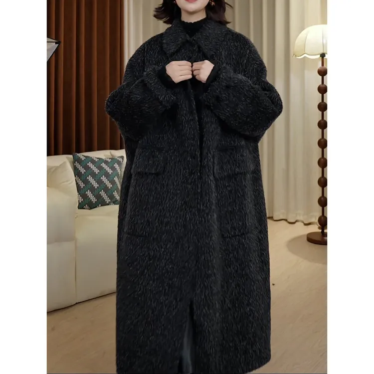 时尚百搭高级感加厚毛呢外套2025秋冬新款洋气宽松长款保暖大衣