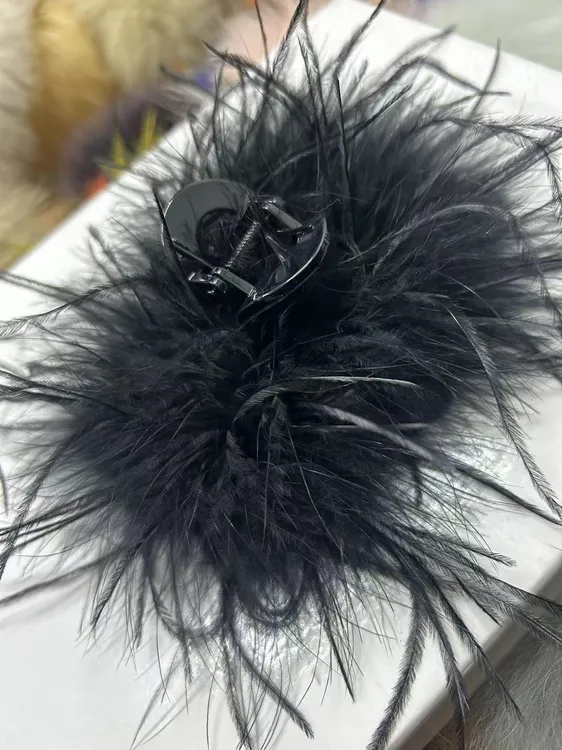 定制款双层鸵鸟毛头包脸显脸小修饰脸型 加大11厘米13厘米鲨鱼夹