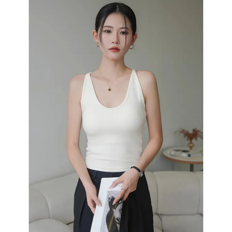 白色美背吊带背心女2025新款秋季蕾丝拼接镂空带胸垫内搭外穿上衣
