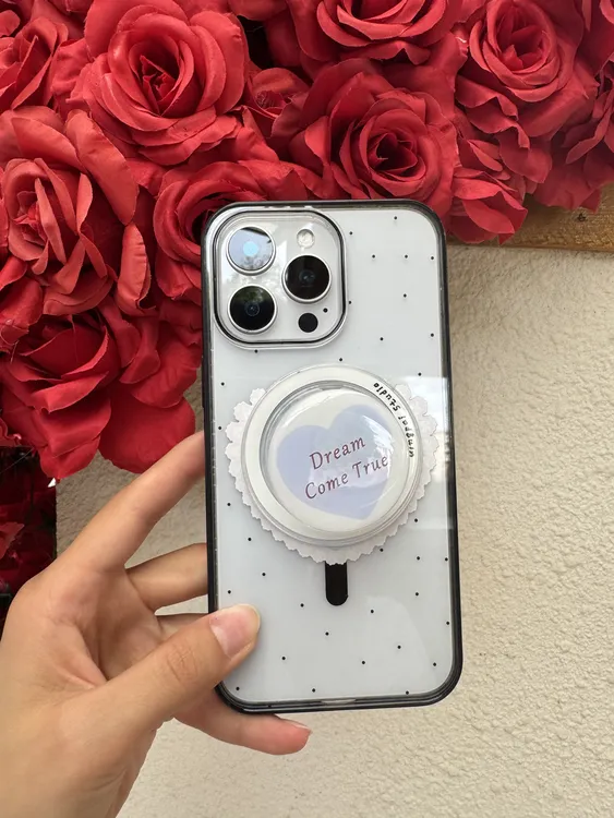 iPhone16promax磁吸支架壳背板防刮粉磨砂圈+气囊防摔透明壳小众