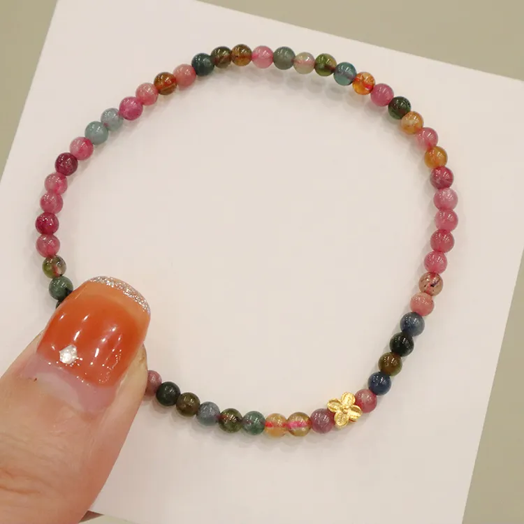 轻奢七彩细3mm小碧玺手链女ins小众设计款包邮单圈手串糖果色