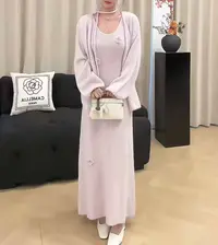 H6357 温柔风针织两件套女 开衫 + 吊带长裙秋冬优雅套装566