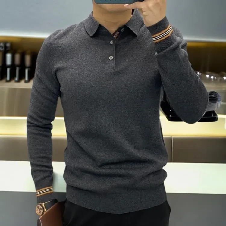 秋冬新款长袖男士针织衫欧货翻领修身加厚休闲毛衣简约大气打底衫