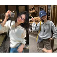 【西西里安】 高频好穿~韩版慵懒简约poloV领套头毛衣