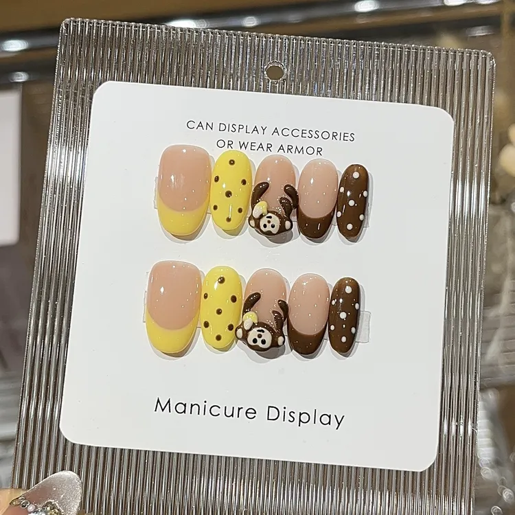 【小猴子】氛围感显白卡通风法式波点捏捏风穿戴甲