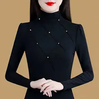 GF#1592 时尚网纱打底衫女秋冬2025新款长袖加绒保暖高领洋气小衫