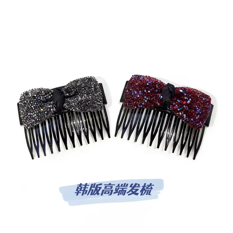 高端蝴蝶结满钻发梳齿梳韩版气质插梳刘海梳碎发整理时尚发夹发卡