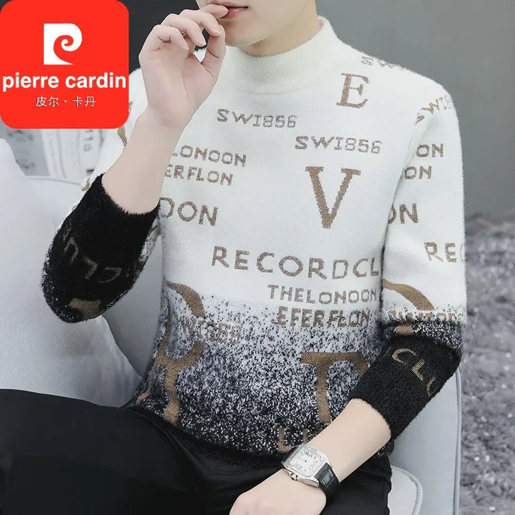 皮尔卡丹水貂绒毛衣男2025新款秋冬加绒加厚保暖内搭打底衫青年帅