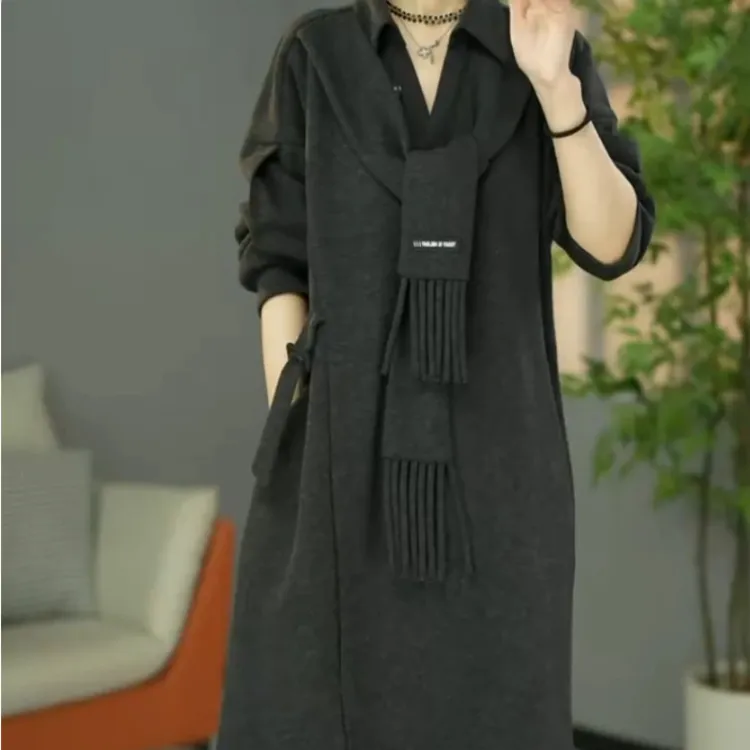 原创设计师款2025春秋高货欧版时尚中长款洋气女宽松气质连衣裙