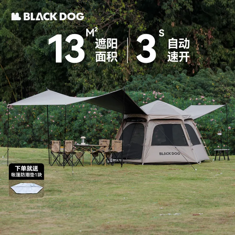 black dog 六角黑胶帐篷大天幕户外露营装备自动速搭过夜防风防雨