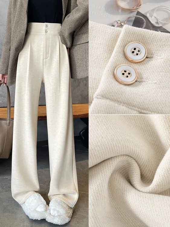 醋酸阔腿裤女2025新款春秋冬季加绒羊毛呢窄版直筒垂感休闲西装裤