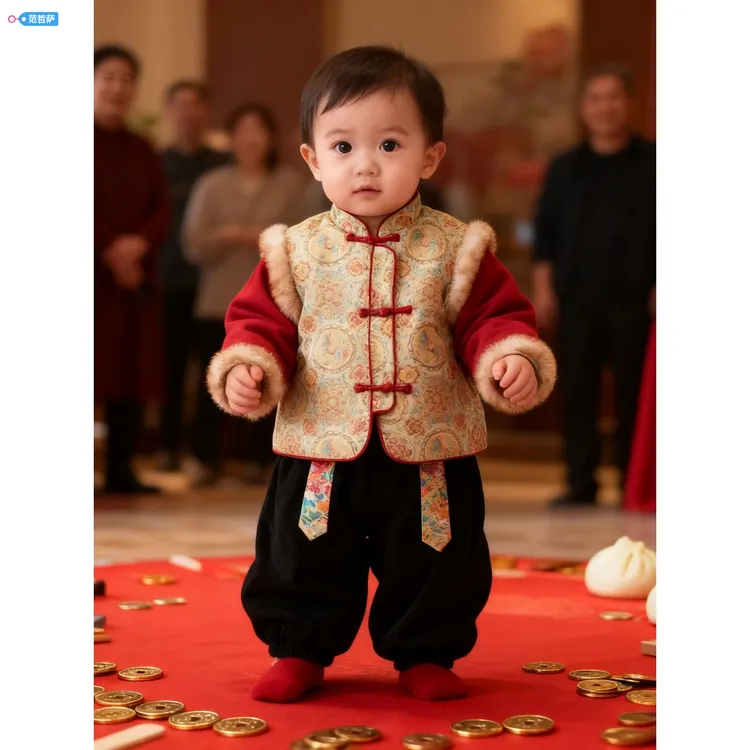 周岁男宝礼服冬装新中式唐装小少爷婴儿生日抓周宴衣服男童拜年服