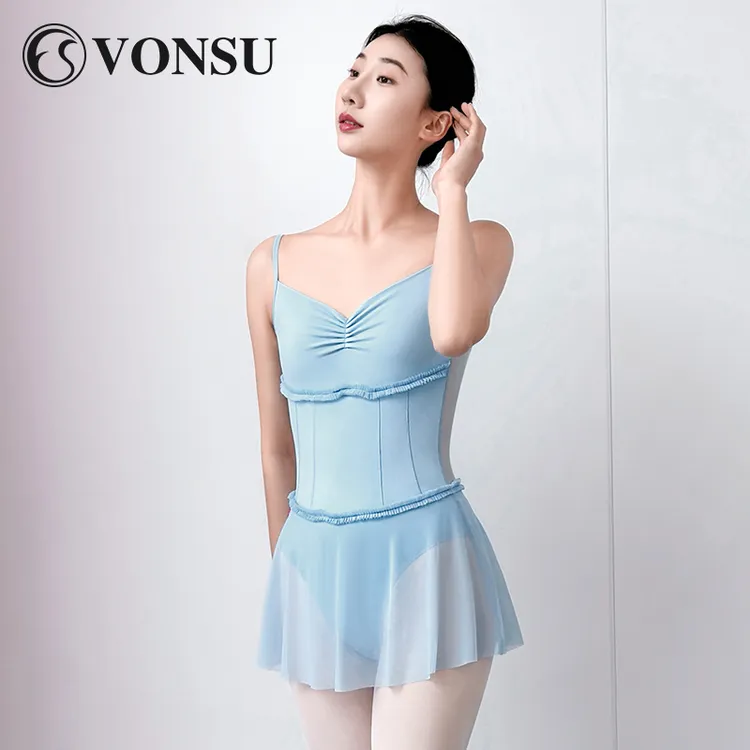 vonsu芭蕾体服艺考舞蹈体操服女成人露背吊带形体服练功服B6888