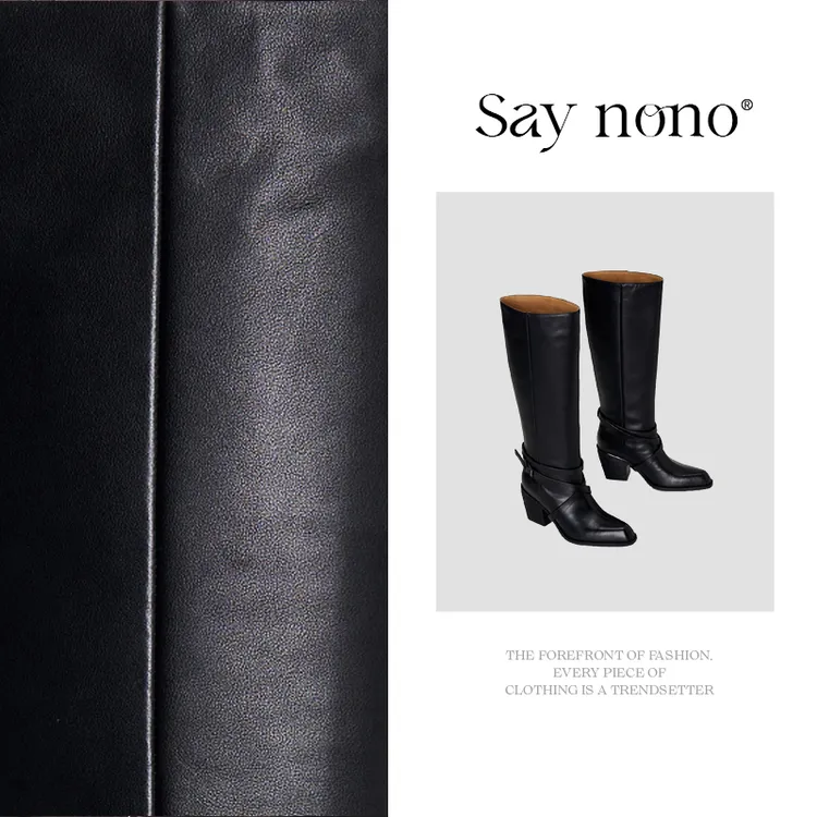 Say  nono  粗跟高跟交叉绑带不过膝显瘦高筒百搭时装靴6cm