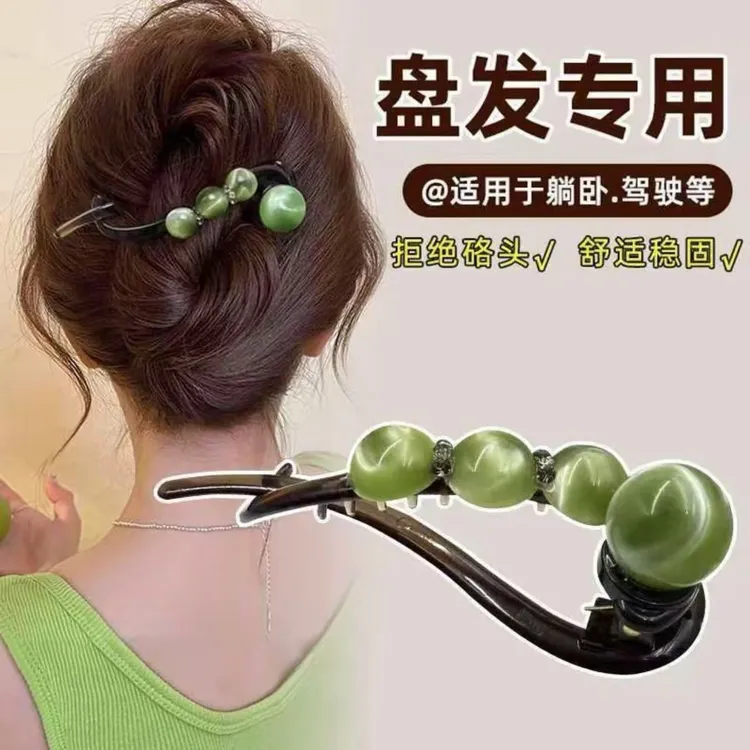夏天简约随手盘发一字扭扭夹盘发2025新款抓夹高级感珠珠女士发夹