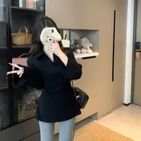 【8416】设计感Polo领褶皱喇叭袖T恤女秋季大码气质收腰显瘦上衣