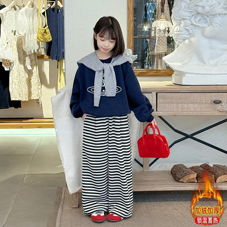 女童冬装套装2025新款洋气儿童加绒卫衣秋冬时髦女孩中大童两件套