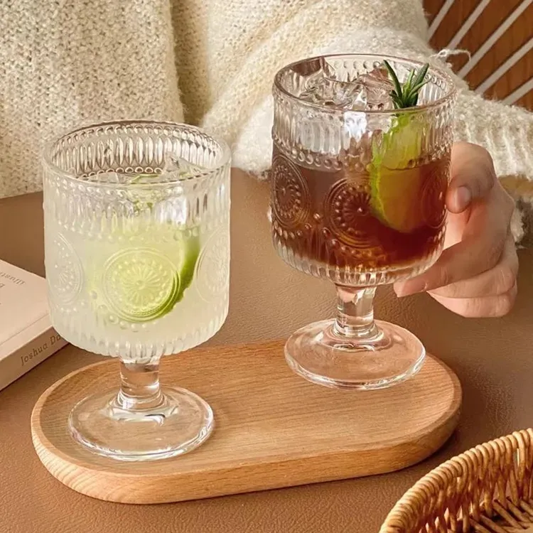 新疆西藏包邮网红混装复古高颜值风加厚混合花纹酒杯玻璃杯果汁