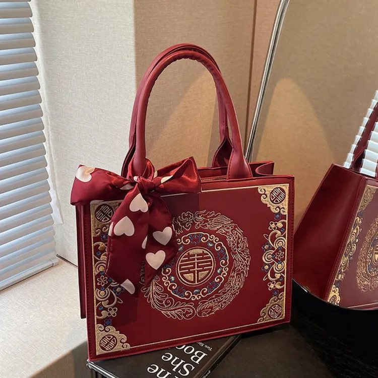 大容量红色包包女新中式洋气百搭手提秀禾包时尚质感婚包托特包