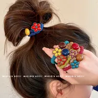 木子秋敲甜美！彩色花朵圆珠皮筋头绳ins高级感气质时尚甜美搭发圈