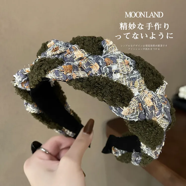 复古羊羔毛发箍女高级感编织发卡宽边显脸小压发头箍发捆头饰发饰