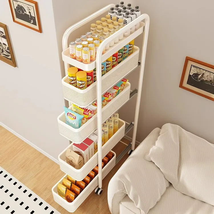 优勤零食置物架夹缝小推车收纳架子客厅落地整理架移动多层储物架