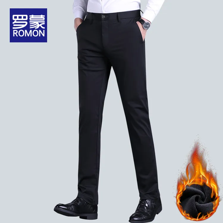 罗蒙秋冬商务休闲裤男款高端男士百搭时尚直筒加绒裤子男弹力男裤