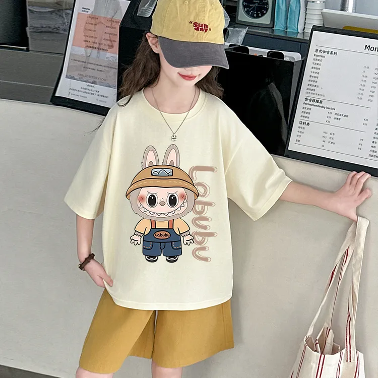 玲姐甄选儿童夏季短袖套装2025新款女童夏款拉布布休闲运动两件套