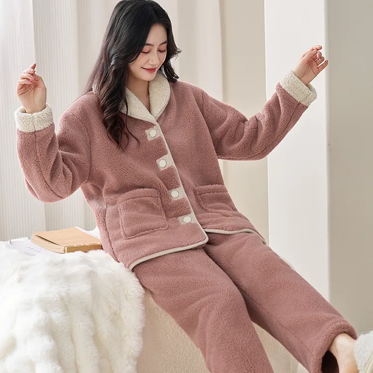 冬季睡衣女秋冬加绒加厚保暖珊瑚绒冬款法兰绒时尚大码家居服套装