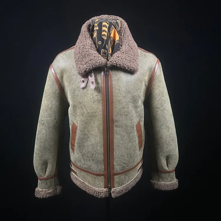 原生态羊皮毛一体复古做旧男士冬季保暖外套加厚真皮b3休闲做旧厚