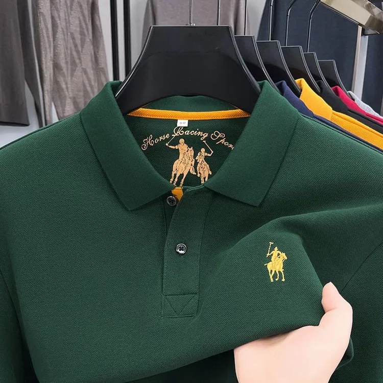 【奥莱品牌】保罗POLO衫男士纯男长袖中年刺绣t恤春秋季上衣